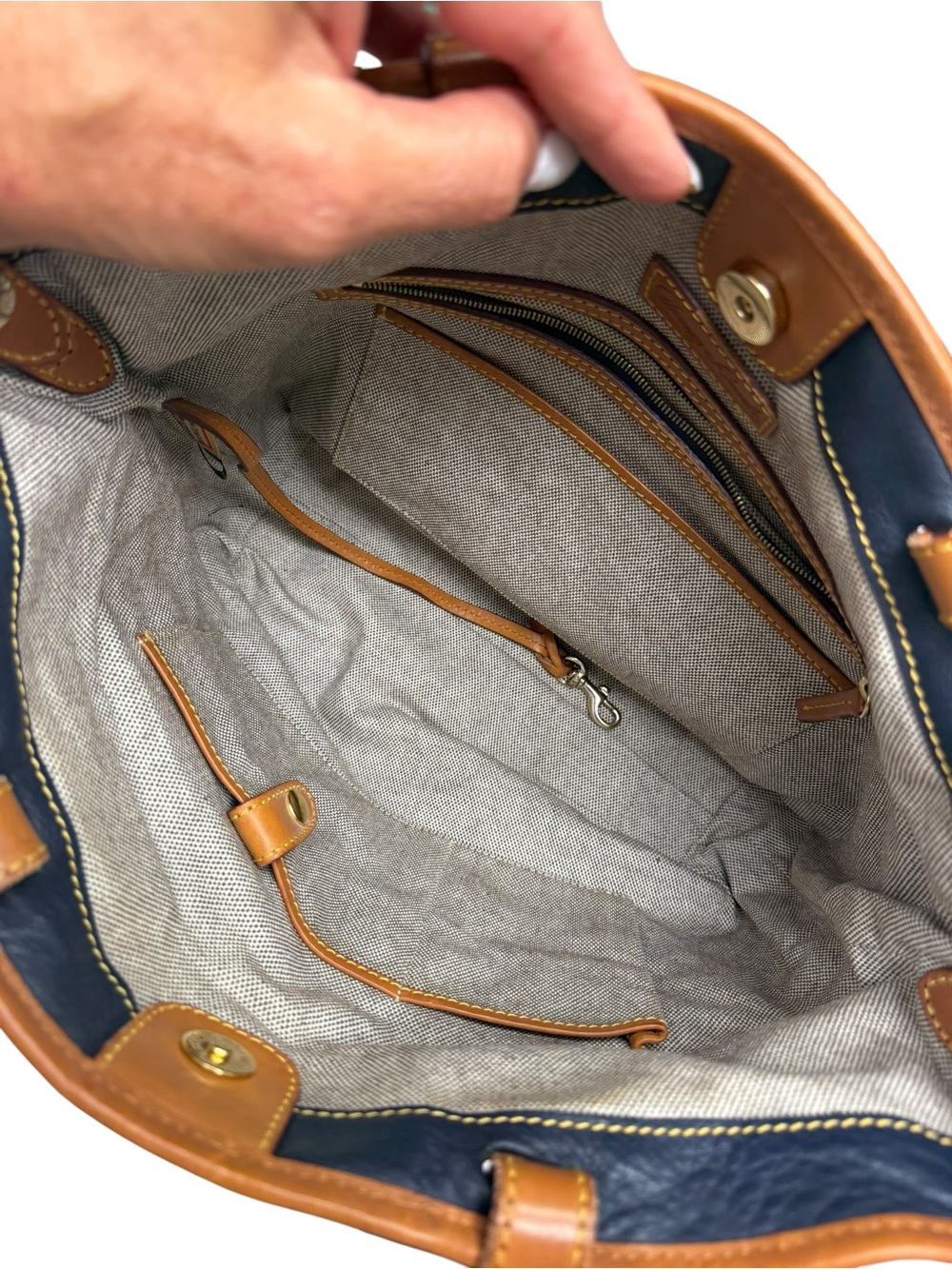 Dooney & Bourke Dillen Pebble Leather Double Pocket Convertible Shopper Navy - Picture 5 of 14